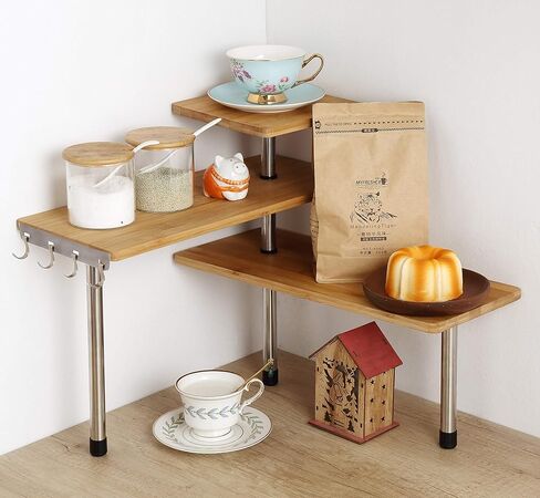 HYNAWIN Countertop Shelf,Bamboo Corner Shelf Over The Table with Printed Pattern,Desktop Storage and Organization in Kuwait