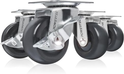 POWERTEC 17207 3 Inch Heavy Duty Fixed Plate Caster Wheels with 640 lbs Total Loads, Industrial Castor Wheels for Workbench, Dolly, Cart & Furniture, Set of 4 in Kuwait
