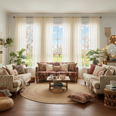 Light Beige Victorian Lace Curtains 96 Inch - Antique Style Sheer Drapes, Floral Pattern Light Filtering, Semi Sheer Privacy (Set of 2, W52 xL96) in Kuwait