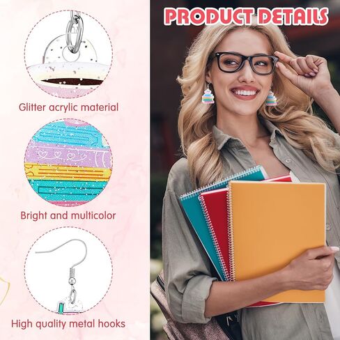 Nosiny 12 Pairs Glitter Acrylic Book Earrings for Book Lover Women Funny Reading Ghost Coffee Silly Goose Drop Dangle Earring Bookish Jewelry Accessories Supply for Bookworm Reading Lover Teacher Gift in Saudi Arabia