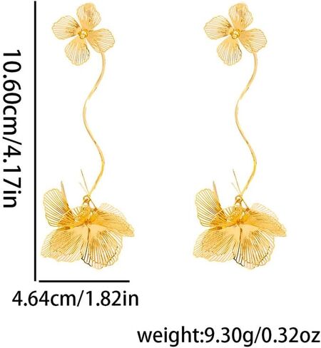 Long Gold Filigree Flower Earrings for Women Dangling Bohemian Layered Floral Statement Tassel Earring Trendy Boho Ginkgo Biloba Leaf Petal Jewelry in Kuwait