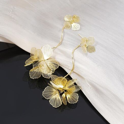 Long Gold Filigree Flower Earrings for Women Dangling Bohemian Layered Floral Statement Tassel Earring Trendy Boho Ginkgo Biloba Leaf Petal Jewelry in Kuwait
