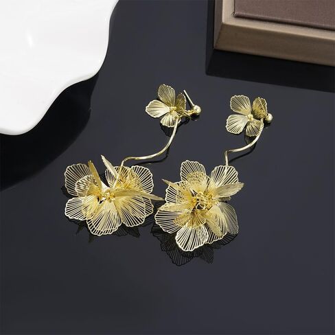 Long Gold Filigree Flower Earrings for Women Dangling Bohemian Layered Floral Statement Tassel Earring Trendy Boho Ginkgo Biloba Leaf Petal Jewelry in Kuwait