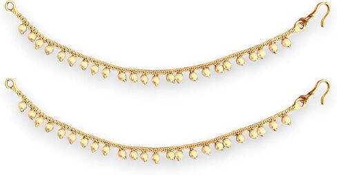 LoveNspire Indian Traditional Ear Chains for Women - Indian Jewellery for Earring Support Long Gold Tone Earring Chain Ear to Hair Chain Jewelry Faux Pearl Hair Accessory - Bridal Jewelry for Wedding in Kuwait