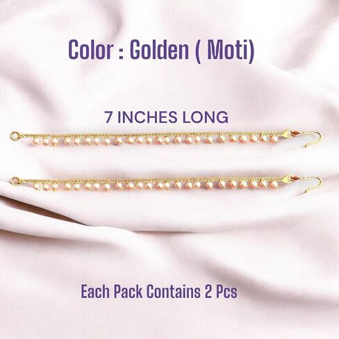 LoveNspire Indian Traditional Ear Chains for Women - Indian Jewellery for Earring Support Long Gold Tone Earring Chain Ear to Hair Chain Jewelry Faux Pearl Hair Accessory - Bridal Jewelry for Wedding in Kuwait