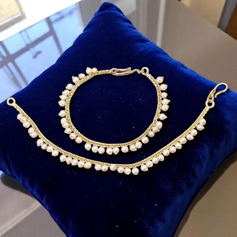 LoveNspire Indian Traditional Ear Chains for Women - Indian Jewellery for Earring Support Long Gold Tone Earring Chain Ear to Hair Chain Jewelry Faux Pearl Hair Accessory - Bridal Jewelry for Wedding in Kuwait