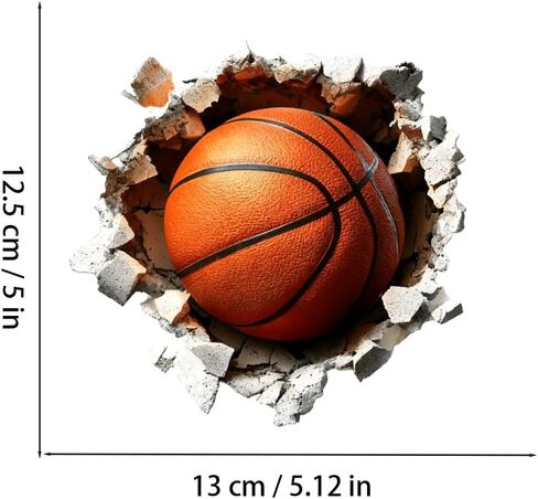 Basketball 3D Broken Wall Vinyl Decal Stickers, 2 Pack Waterproof Removable for Laptops, Cars, Wall, Furniture, Bedroom Decoration LB-0040 in Kuwait