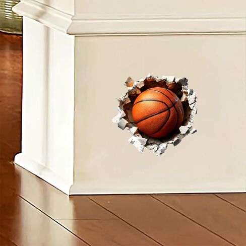 Basketball 3D Broken Wall Vinyl Decal Stickers, 2 Pack Waterproof Removable for Laptops, Cars, Wall, Furniture, Bedroom Decoration LB-0040 in Kuwait