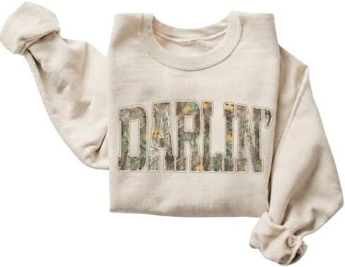 FITIN Unisex Darlin’ Camo Sweatshirt for Women – Western Country Graphic Crewneck Camouflage Southern Pullover in Kuwait