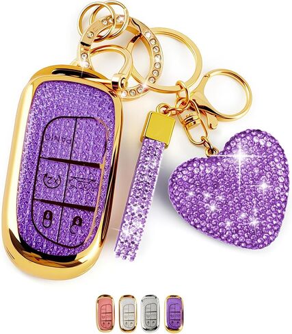Key Fob Cover with Diamond Bling Keychain for Women, Compatible with Jeep Grand Cherokee Renegade in Saudi Arabia
