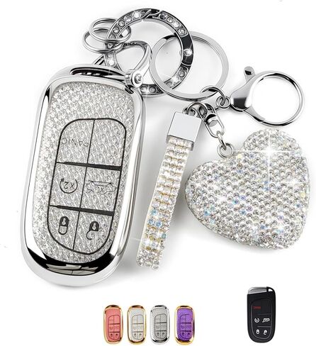 Key Fob Cover with Diamond Bling Keychain for Women, Compatible with Jeep Grand Cherokee Renegade in Saudi Arabia
