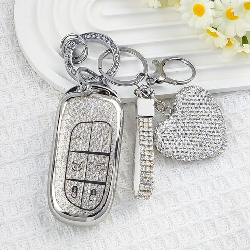 Key Fob Cover with Diamond Bling Keychain for Women, Compatible with Jeep Grand Cherokee Renegade in Saudi Arabia
