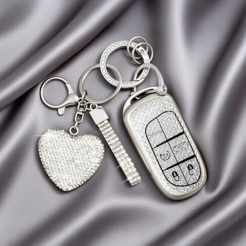 Key Fob Cover with Diamond Bling Keychain for Women, Compatible with Jeep Grand Cherokee Renegade in Saudi Arabia