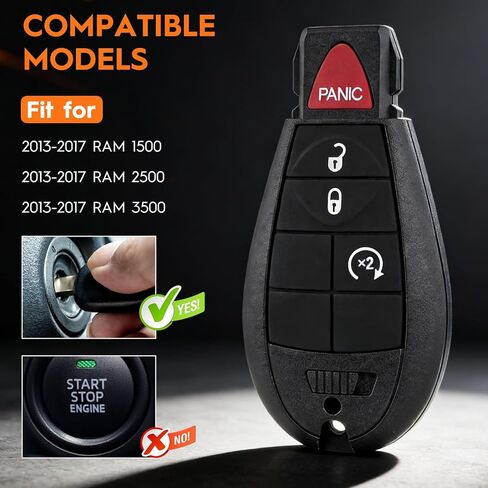 استبدال جهاز التحكم عن بعد لمفتاح Fob DIY يناسب 2013 2014 2015 2016 2017 RAM 1500 2500 3500 جهاز تحكم عن بعد للدخول بدون مفتاح مع 3 و4 أزرار قابلة للتبديل GQ4-53T (عبوة من 2) in Kuwait