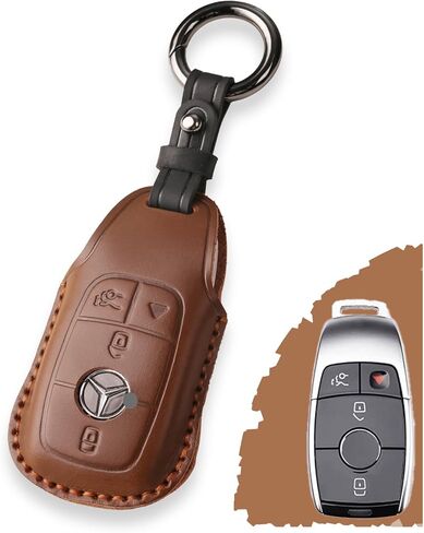 for Mercedes Benz Key Fob Cover Leather - CLA GLB GLC GLE GLS 2020-2022 / A-Class C-Class G-Class 2019-2021 / E-Class 2017-2022 / S-Class 2018-2021 - Handcrafted Key Fob Case - 4 Button Vintage Brown in Saudi Arabia