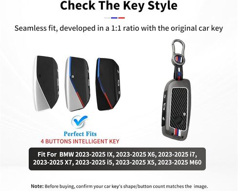3 Pack for BMW Key Fob Cover, Fit for 2023-2025 2026 New X5 X6 X1 X7 5 7 iX i7 740i 760i XM Accessories, Zinc Alloy Key Case with Carbon Fiber Pattern Silicone Remote Key Protector Keychain in Saudi Arabia