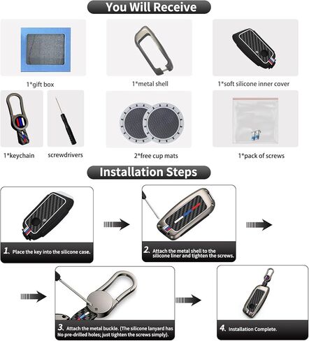 3 Pack for BMW Key Fob Cover, Fit for 2023-2025 2026 New X5 X6 X1 X7 5 7 iX i7 740i 760i XM Accessories, Zinc Alloy Key Case with Carbon Fiber Pattern Silicone Remote Key Protector Keychain in Saudi Arabia