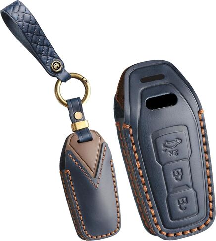 حافظة غطاء مفتاح السيارة من جلد البقر مناسبة لأودي A3 A5L A6 Avant E-tron Q6 Q5 SUV A6L Q6L Q5 جديد 2025 غطاء حماية رئيسي سلسلة مفاتيح مصنوعة يدويًا حامل مفاتيح ملحقات حماية هدية سوداء in Kuwait