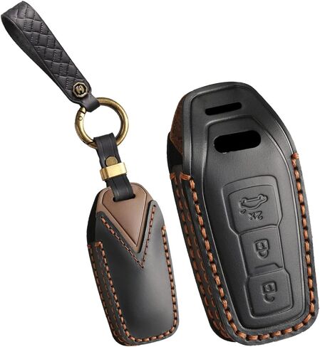 Cowhide Leather Car Key Fob Cover Case Fit for Audi A3 A5L A6 Avant E-tron Q6 Q5 SUV A6L Q6L Q5 New 2025 Key Protective Cover Keychain Hand Made Key Holder Protector Accessories Gift Black in Saudi Arabia