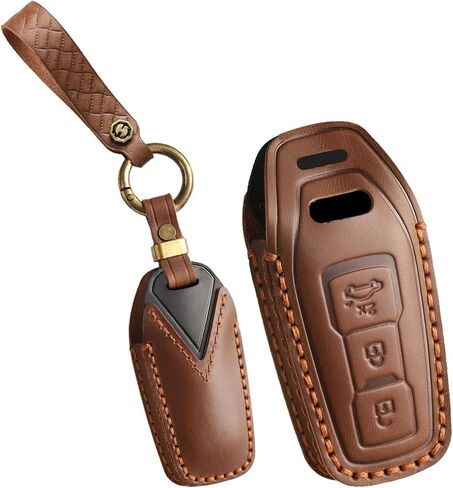 Cowhide Leather Car Key Fob Cover Case Fit for Audi A3 A5L A6 Avant E-tron Q6 Q5 SUV A6L Q6L Q5 New 2025 Key Protective Cover Keychain Hand Made Key Holder Protector Accessories Gift Black in Saudi Arabia