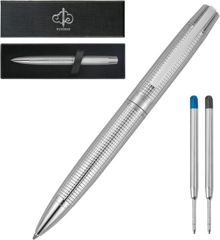 YUNCHUN Executive Pens for Men, Medium Point Ball Point Pen Sets for Men Gift, Heavy Duty Ball Pen for Writing, Retractable Metal Ballpoint Pen for Journaling, Ballpoint Pens Blue Ink with Pure Silver in Saudi Arabia