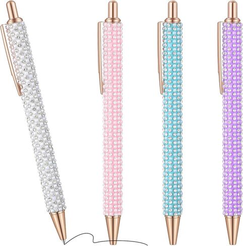 4 Pcs Rhinestone Metal Ballpoint Pens Set With Sparkly Crystal Design Cute Sparkly Glitter Pens For Women Bling Rhinestone Sparkly Pens For Office School（White,Purple,Blue,Pink） in Saudi Arabia