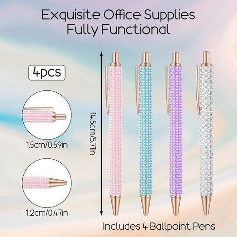 4 Pcs Rhinestone Metal Ballpoint Pens Set With Sparkly Crystal Design Cute Sparkly Glitter Pens For Women Bling Rhinestone Sparkly Pens For Office School（White,Purple,Blue,Pink） in Saudi Arabia