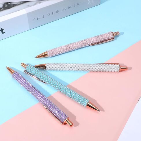 4 Pcs Rhinestone Metal Ballpoint Pens Set With Sparkly Crystal Design Cute Sparkly Glitter Pens For Women Bling Rhinestone Sparkly Pens For Office School（White,Purple,Blue,Pink） in Saudi Arabia