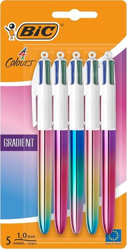 Bic 4 Colours Gradient Pens, Multi Coloured Pens All In One, Retractable Pens, Medium 1.0mm, Green, Blue, Red, Black, 5 Pens Per Pack, 1 Pack in Saudi Arabia