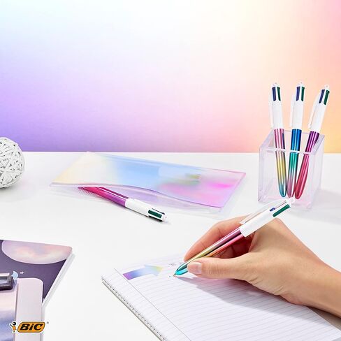 Bic 4 Colours Gradient Pens, Multi Coloured Pens All In One, Retractable Pens, Medium 1.0mm, Green, Blue, Red, Black, 5 Pens Per Pack, 1 Pack in Saudi Arabia