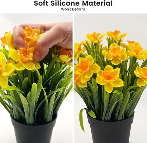 SNAIL GARDEN 2PCS Artificial Daffodils in Black Pot,9.8" Realistic Artificial Flowers in Pot,Artificial Spring Flowers for Home, Office, Wedding, Party, Easter Decor Indoor in Saudi Arabia