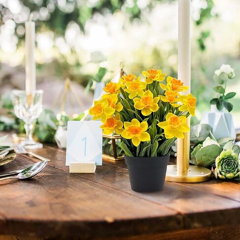 SNAIL GARDEN 2PCS Artificial Daffodils in Black Pot,9.8" Realistic Artificial Flowers in Pot,Artificial Spring Flowers for Home, Office, Wedding, Party, Easter Decor Indoor in Saudi Arabia