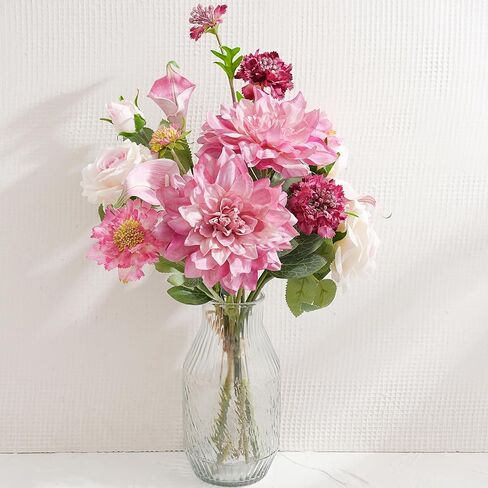 LUEUR Artificial Flowers with White Ceramic Vase – Spring Floral Centerpiece Table Decorations, Faux Tulip, Hydrangea & Lavender Flower Arrangement for Coffee Table, Dining Room, Spring Decor in Kuwait