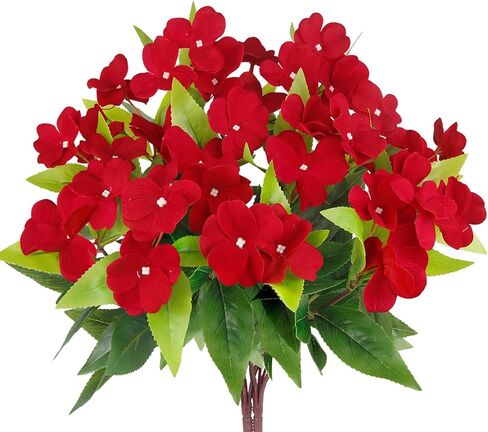 قطعتان من زهور Impatiens الاصطناعية للأماكن الخارجية زهرة الحرير خارج المنزل مقاومة للأشعة فوق البنفسجية زهور وهمية نباتات شجيرات وردية صناعية للمزارعين في الهواء الطلق والشرفة الأمامية وفناء الحديقة والشرفة in Kuwait