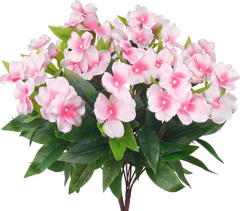 قطعتان من زهور Impatiens الاصطناعية للأماكن الخارجية زهرة الحرير خارج المنزل مقاومة للأشعة فوق البنفسجية زهور وهمية نباتات شجيرات وردية صناعية للمزارعين في الهواء الطلق والشرفة الأمامية وفناء الحديقة والشرفة in Kuwait