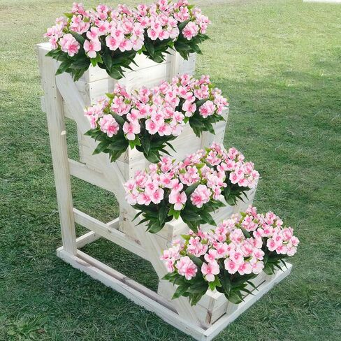 قطعتان من زهور Impatiens الاصطناعية للأماكن الخارجية زهرة الحرير خارج المنزل مقاومة للأشعة فوق البنفسجية زهور وهمية نباتات شجيرات وردية صناعية للمزارعين في الهواء الطلق والشرفة الأمامية وفناء الحديقة والشرفة in Kuwait