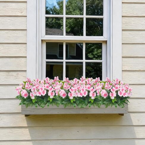 قطعتان من زهور Impatiens الاصطناعية للأماكن الخارجية زهرة الحرير خارج المنزل مقاومة للأشعة فوق البنفسجية زهور وهمية نباتات شجيرات وردية صناعية للمزارعين في الهواء الطلق والشرفة الأمامية وفناء الحديقة والشرفة in Kuwait