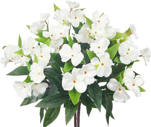 قطعتان من زهور Impatiens الاصطناعية للأماكن الخارجية زهرة الحرير خارج المنزل مقاومة للأشعة فوق البنفسجية زهور وهمية نباتات شجيرات وردية صناعية للمزارعين في الهواء الطلق والشرفة الأمامية وفناء الحديقة والشرفة in Kuwait