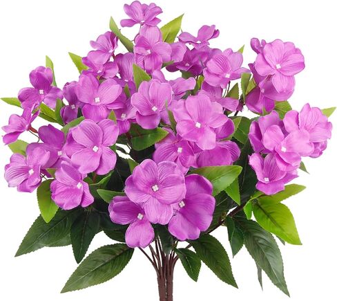 قطعتان من زهور Impatiens الاصطناعية للأماكن الخارجية زهرة الحرير خارج المنزل مقاومة للأشعة فوق البنفسجية زهور وهمية نباتات شجيرات وردية صناعية للمزارعين في الهواء الطلق والشرفة الأمامية وفناء الحديقة والشرفة in Kuwait