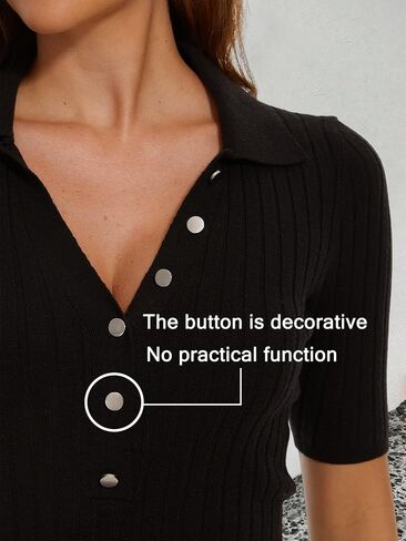 Women's Short Sleeve Sweater V Neck Ribbed Button Summer Knit Slim Fit Pullover Tops in Saudi Arabia