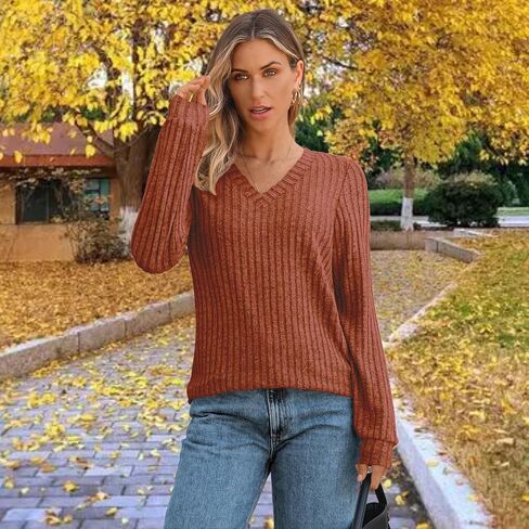Chic V-Neck Sweater for Women 2025 Lightweight Long Sleeve Knit Top Loose Fit Comfortable Blouse in Saudi Arabia