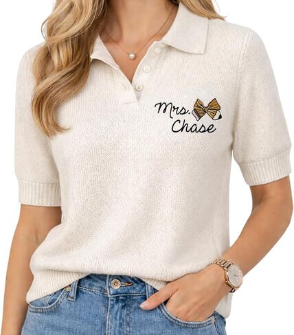 Custom Embroidered Teacher Sweater, Personalized Teacher Polo Short Sleeve Sweater Gifts for Teachers, Back to School in Kuwait