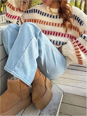 GORGLITTER Women's Striped Color Block Long Sleeve Oversized Sweater Top Fall Casual Chunky Knit Ugly Christmas Sweater in Saudi Arabia