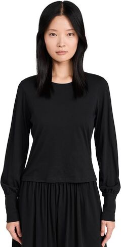 Organic Pima Long Sleeve Crew Neck Shirts for Women - Organic Pima Cotton Long Sleeve Women Tee - Black/White - Sizes XS-XL in Saudi Arabia
