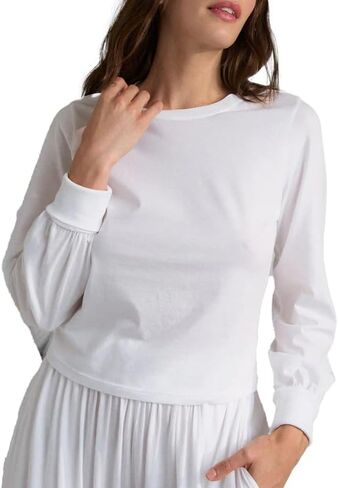 Organic Pima Long Sleeve Crew Neck Shirts for Women - Organic Pima Cotton Long Sleeve Women Tee - Black/White - Sizes XS-XL in Kuwait