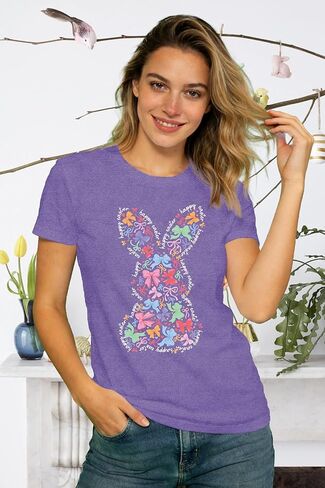 Women's Happy Easter Shirt Easter Day Bunny Bow T-Shirts Christian Rabbit Jesus Tee Tops in Saudi Arabia