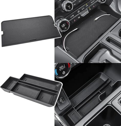 Center Console Organizer Set Compatible with Ford 2021-2025 2026 F-150 & 2022 2023 2024 F150 Lightning XLT Truck Accessories – Front Open Pocket Lid Hidden Storage Tray Insert Compartment 2PCS in Kuwait