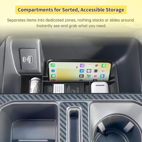 Center Console Organizer Set Compatible with Ford 2021-2025 2026 F-150 & 2022 2023 2024 F150 Lightning XLT Truck Accessories – Front Open Pocket Lid Hidden Storage Tray Insert Compartment 2PCS in Kuwait