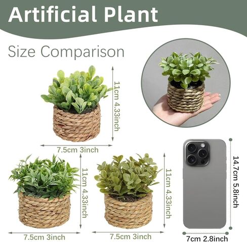 Artificial Potted Plants with Seagrass Handwoven Planters, Indoor Farmhouse Decorations, Eucalyptus Plant for Home Bathroom Office Shelf Tabletop Desk Room Decor or Gift (202450) in Saudi Arabia