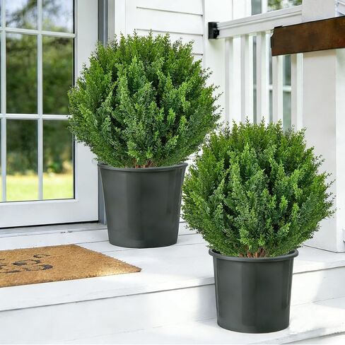 2PACK نباتات كروية اصطناعية مقاس 21 بوصة شجرة أرز مع ارتفاع أرضي، نباتات صناعية مقاومة للأشعة فوق البنفسجية في الهواء الطلق شجيرات نباتات اصطناعية للشرفة الأمامية في الهواء الطلق داخلي حديقة المنزل مكتب الديكور in Kuwait